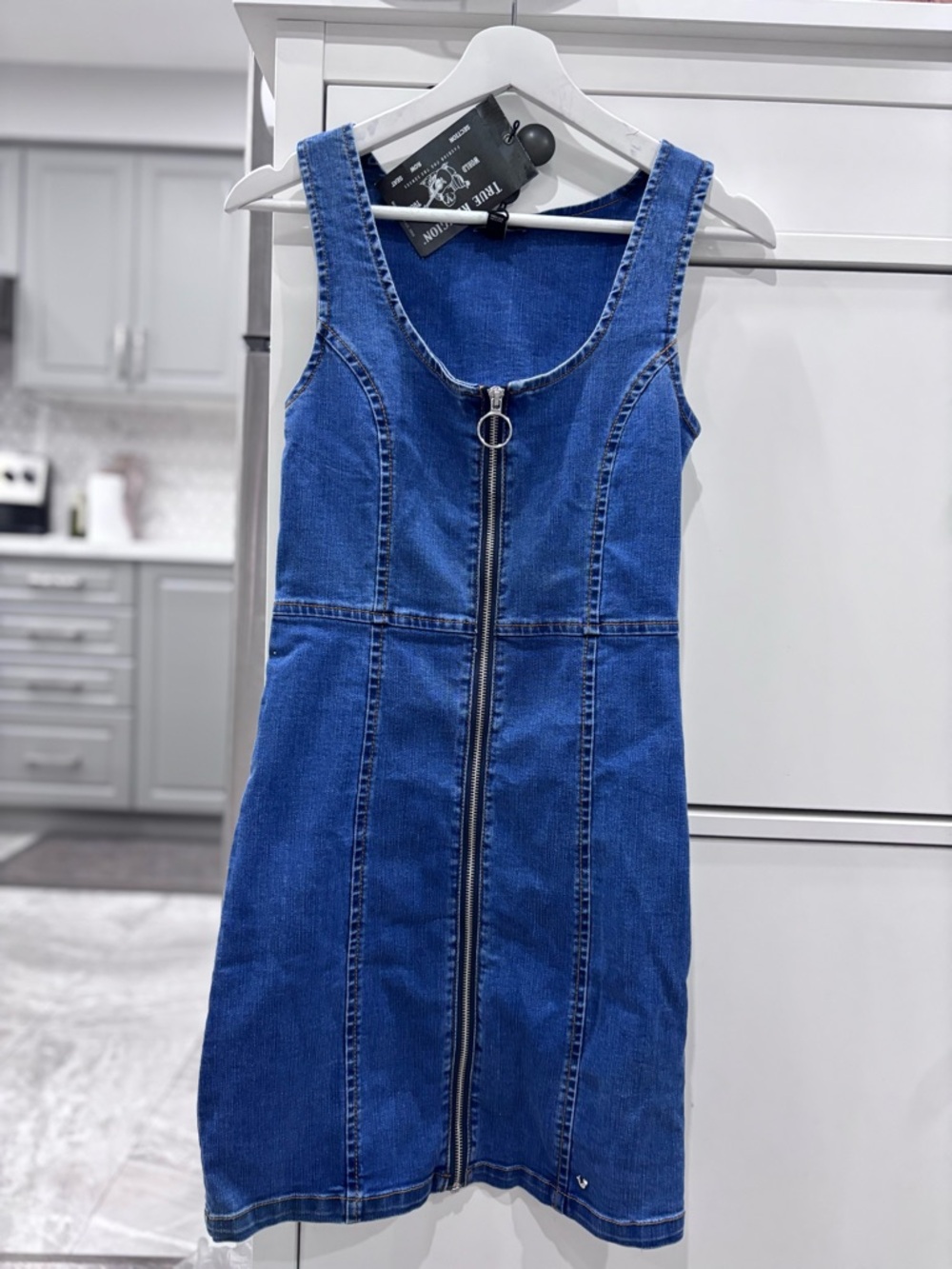 True religion zip up mini denim dress